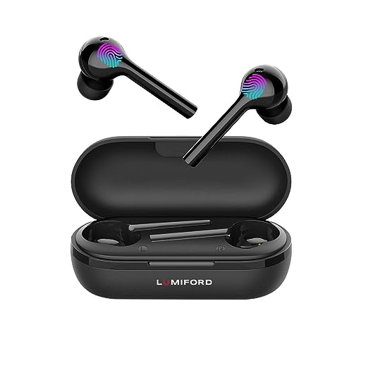 LUMIFORD Max T55 True Wireless Earbuds with Bluetooth V5.0, Hi-fi Bass, 15 Hours Battery Life with case, Smart Touch Controllers with Ergonomic IPX4 Water Resistant Earbuds, Built-in Mic (Black) LUMIFORD Max T55 True Wireless Earbuds with Bluetooth V5.0, Hi-fi Bass, 15 Hours Battery Life with case, Smart Touch Controllers with Ergonomic IPX4 Water Resistant Earbuds, Built-in Mic (Black)